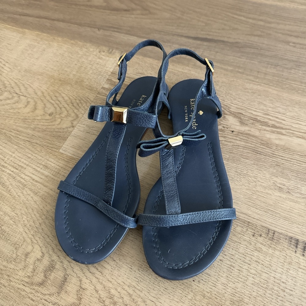 Kate Spade navy sandals with gold bow size 6.5 US
